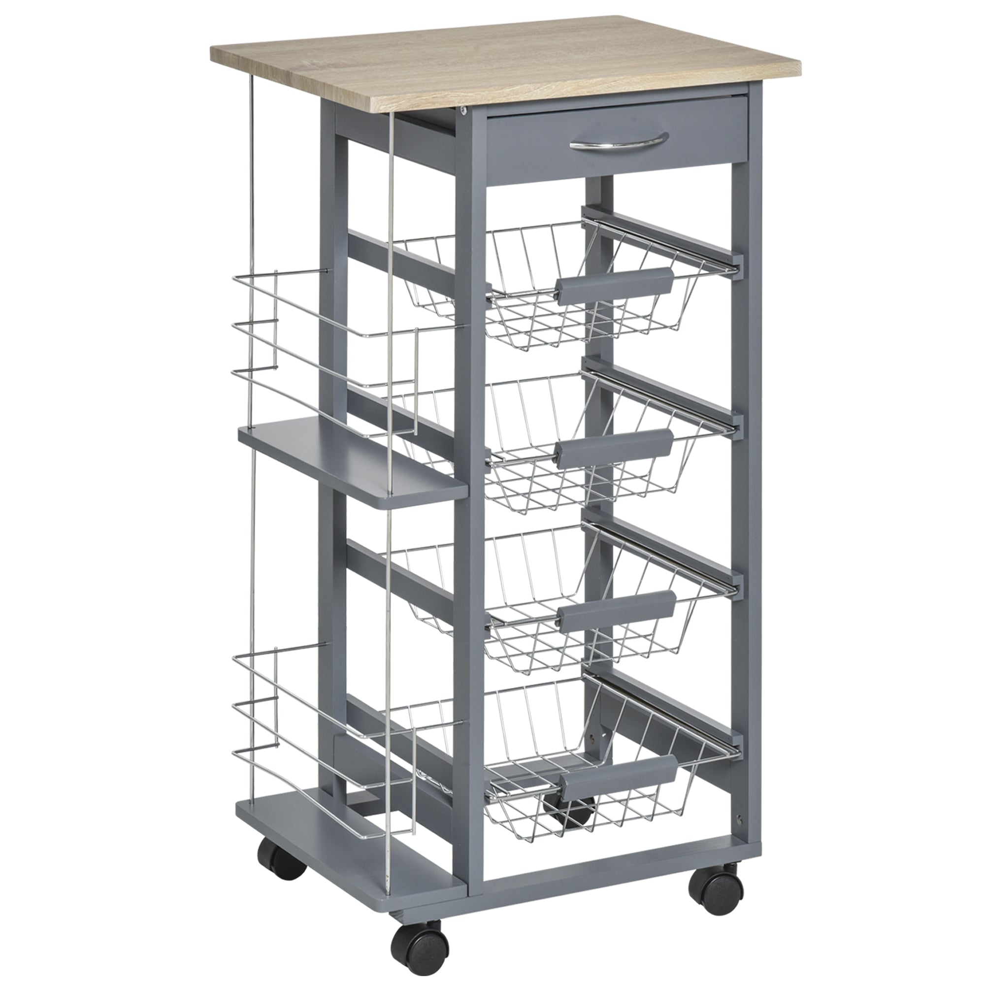 Carrello da Cucina 47x37x83 cm 1 Cassetto 4 Cestelli Ripiani Portaspezie Grigio