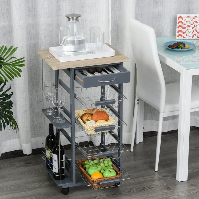 Carrello da Cucina 47x37x83 cm 1 Cassetto 4 Cestelli Ripiani Portaspezie Grigio