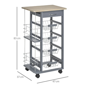 Carrello da Cucina 47x37x83 cm 1 Cassetto 4 Cestelli Ripiani Portaspezie Grigio