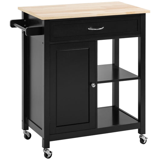 Carrello da Cucina 83x45x88 cm 1 Cassetto 1 Armadietto 2 Ripiani in MDF e Acciaio Nero