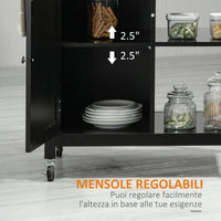 Carrello da Cucina 83x45x88 cm 1 Cassetto 1 Armadietto 2 Ripiani in MDF e Acciaio Nero