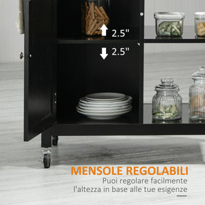 Carrello da Cucina 83x45x88 cm 1 Cassetto 1 Armadietto 2 Ripiani in MDF e Acciaio Nero