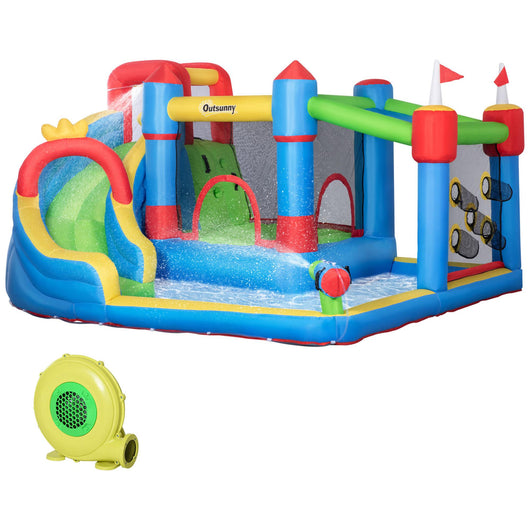 Castello Giostra Gonfiabile 390x300x197 cm con Scivolo Trampolino e Piscina Multicolore