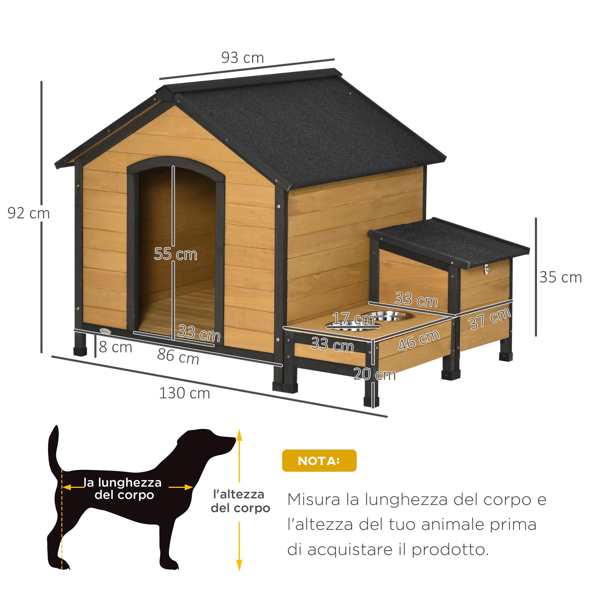 Cuccia per Cani Taglia Media 130x93x92 cm con 2 Poraciotole in Legno di Abete