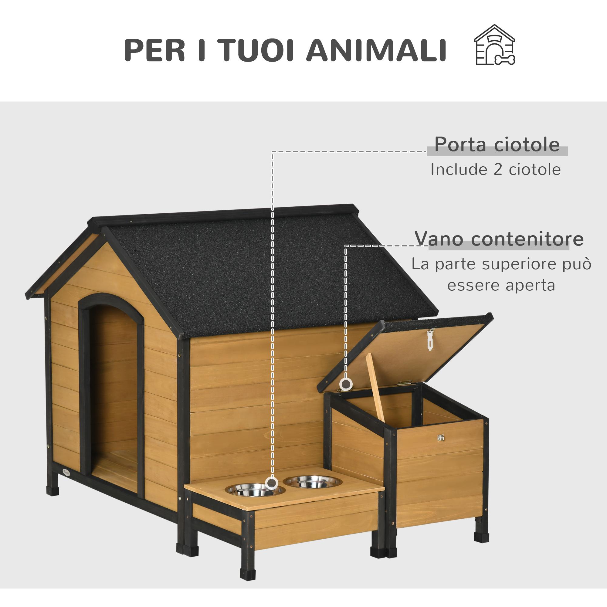 Cuccia per Cani Taglia Media 130x93x92 cm con 2 Poraciotole in Legno di Abete