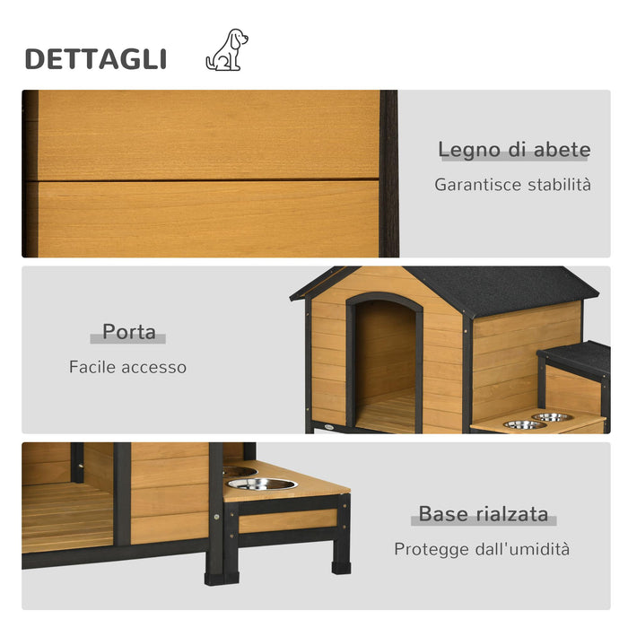 Cuccia per Cani Taglia Media 130x93x92 cm con 2 Poraciotole in Legno di Abete