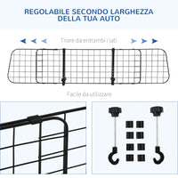 Griglia Divisoria Regolabile 91-152x30 cm per Trasporto Cani in Auto Nera