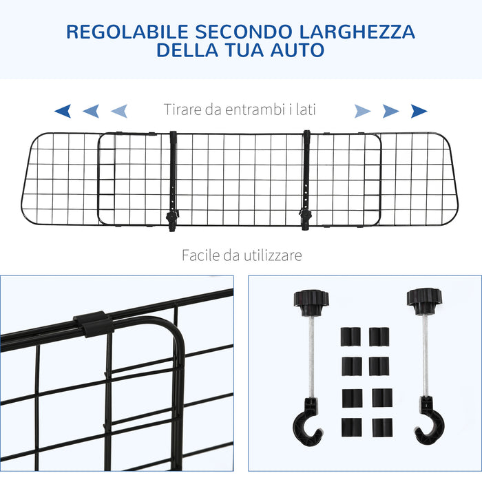 Griglia Divisoria Regolabile 91-152x30 cm per Trasporto Cani in Auto Nera