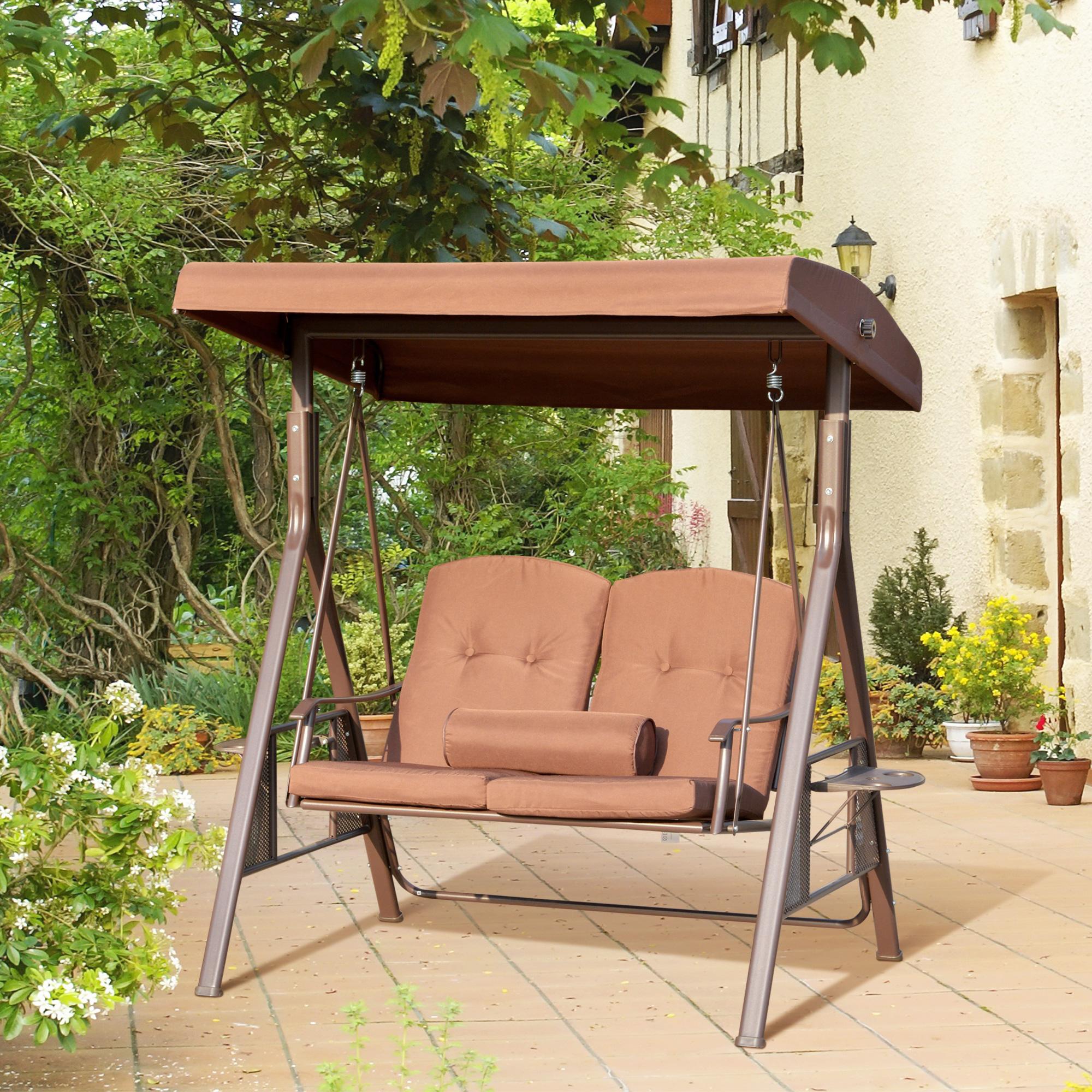 Dondolo 2 Posti da Giardino 157x118x180 in Acciaio e Poliestere Marrone