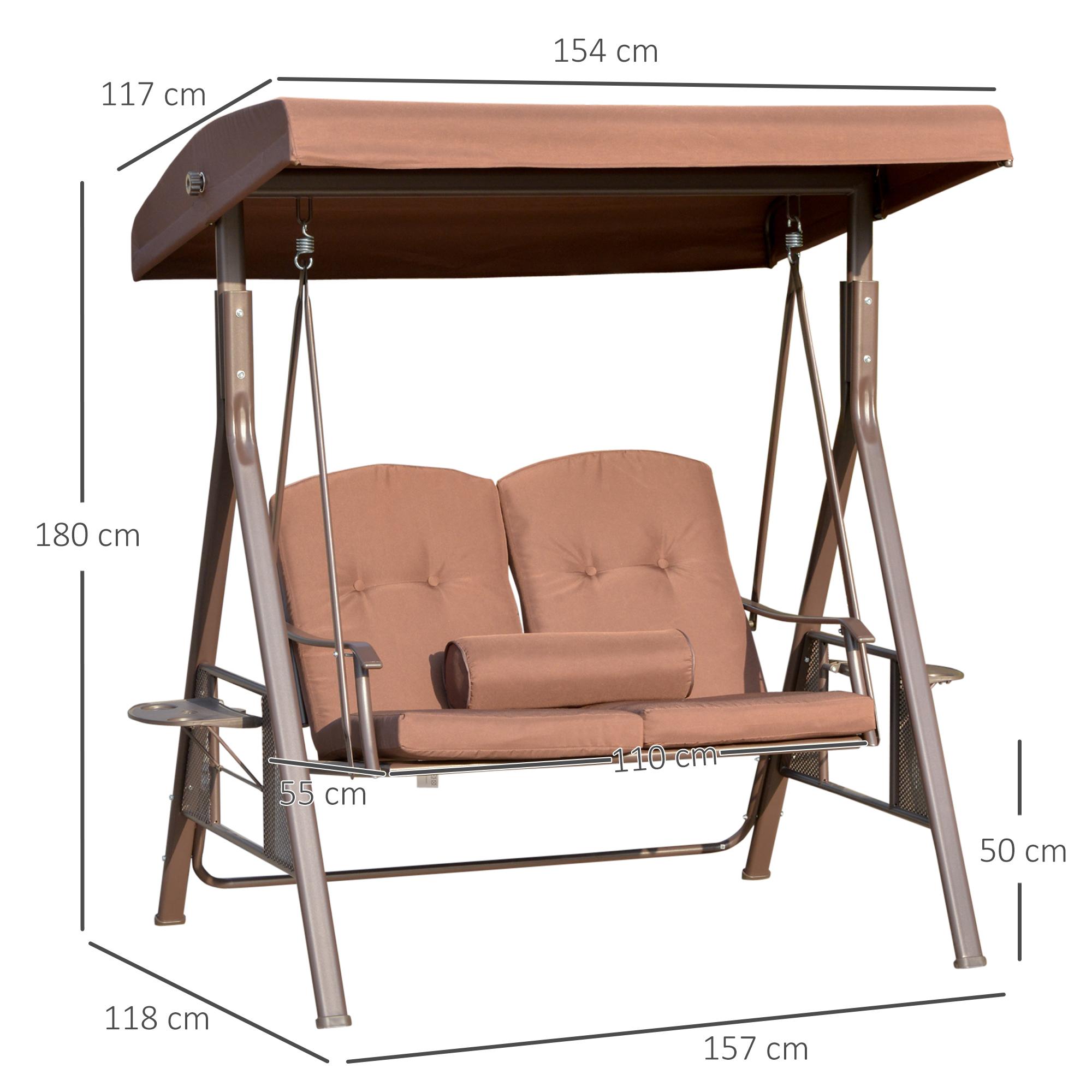 Dondolo 2 Posti da Giardino 157x118x180 in Acciaio e Poliestere Marrone