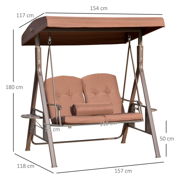 Dondolo 2 Posti da Giardino 157x118x180 in Acciaio e Poliestere Marrone