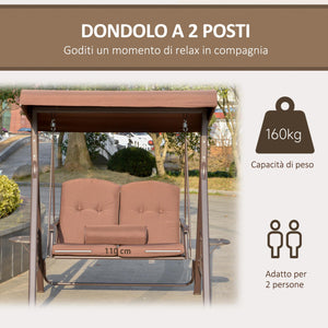 Dondolo 2 Posti da Giardino 157x118x180 in Acciaio e Poliestere Marrone