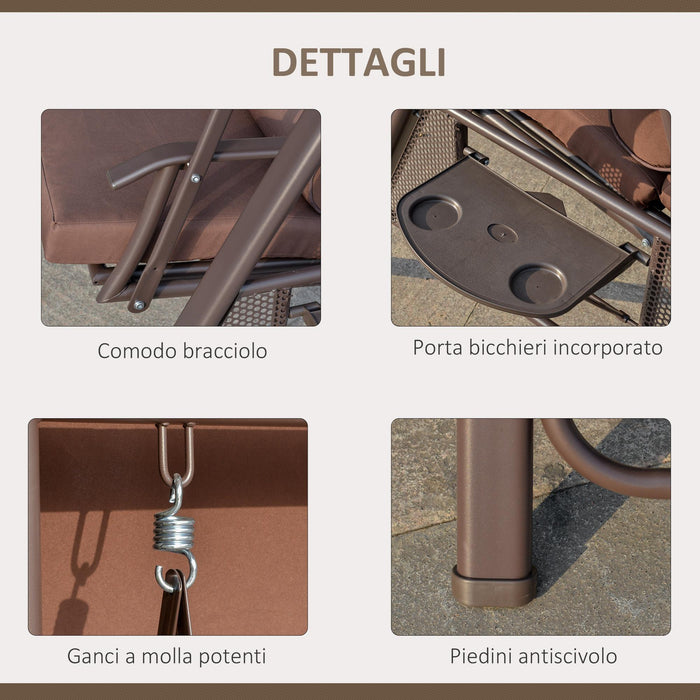 Dondolo 2 Posti da Giardino 157x118x180 in Acciaio e Poliestere Marrone