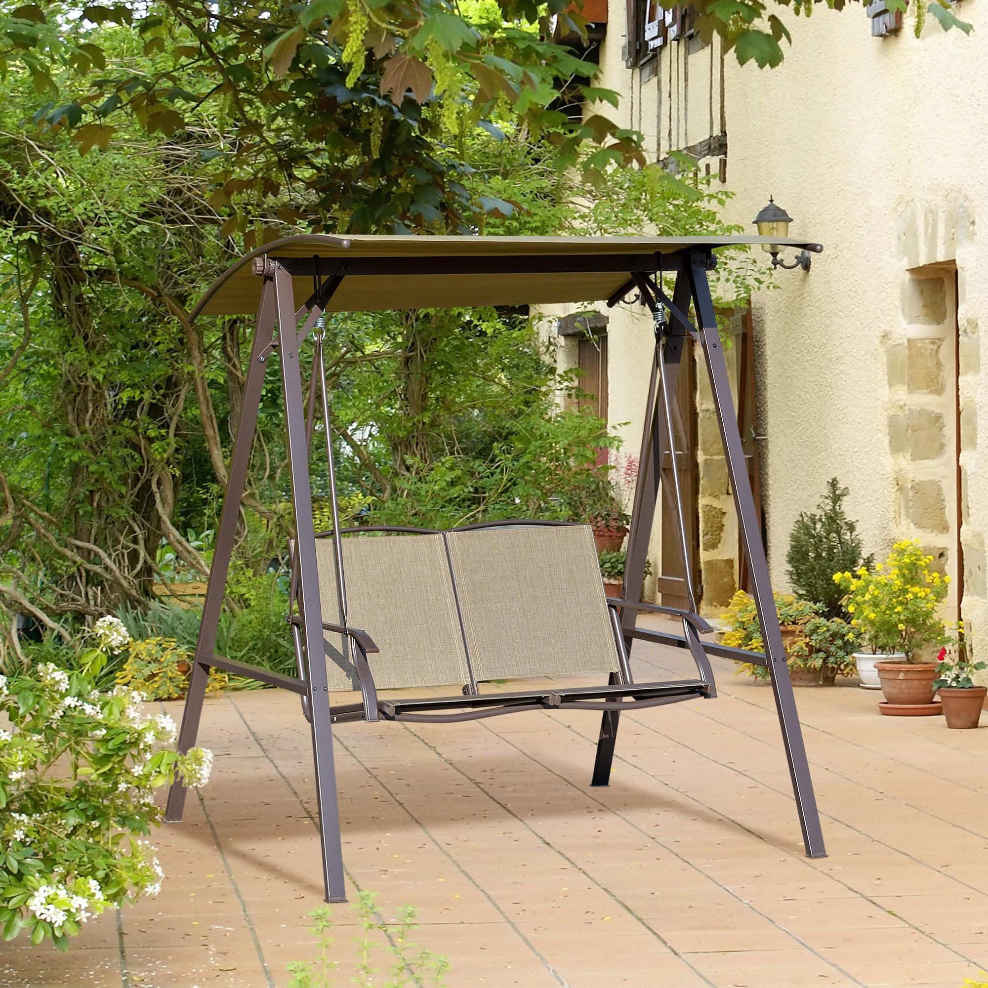 Dondolo 2 Posti da Giardino 147x125x170 cm in Metallo e Poliestere Marrone