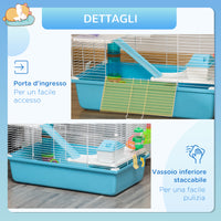 Gabbia per Criceti 3 Livelli 59x36x47 cm con Giochi in Acciaio Azzurro e Bianco