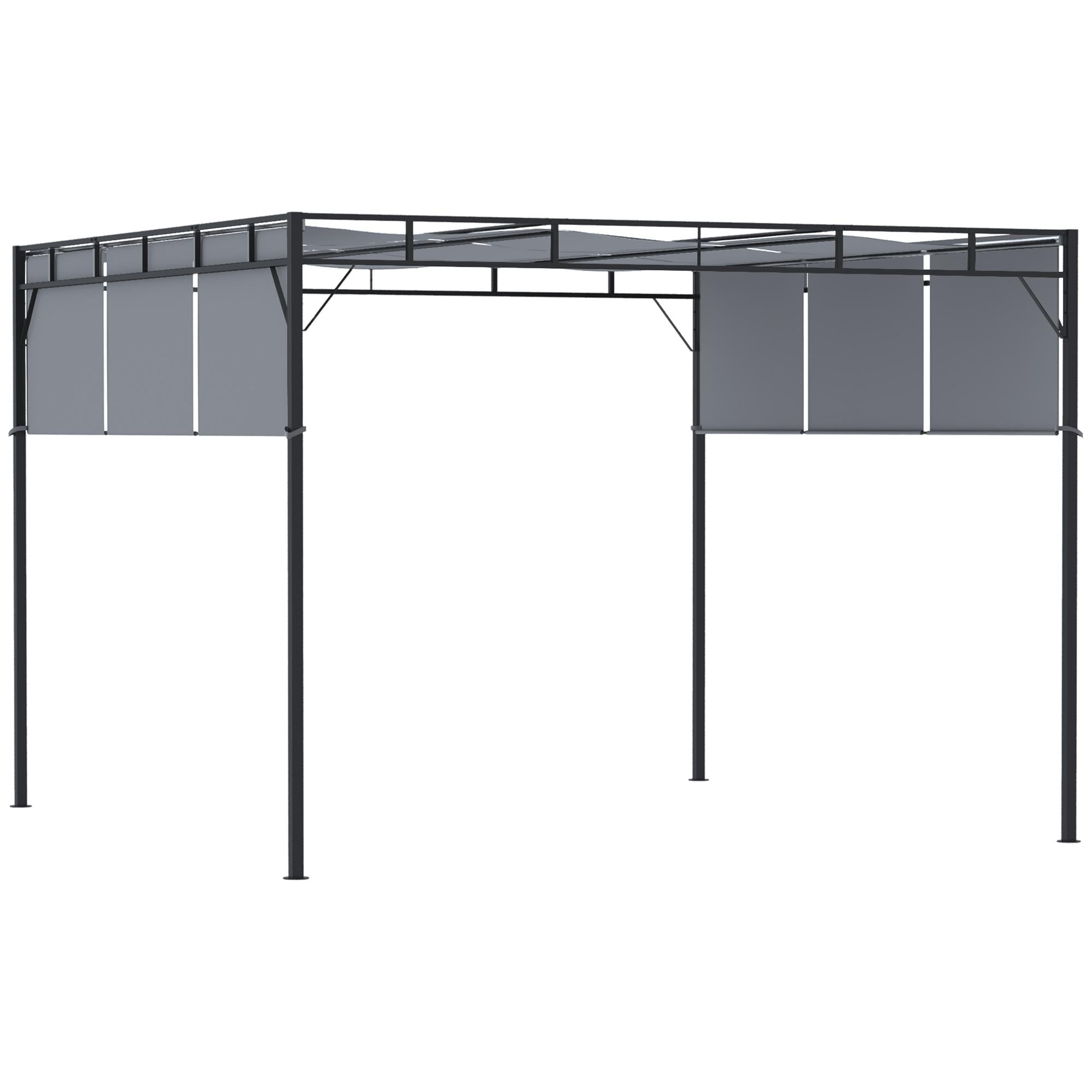 Pergola da Giardino 3x3m Tetto Scorrevole in Acciaio Grigio e Nero