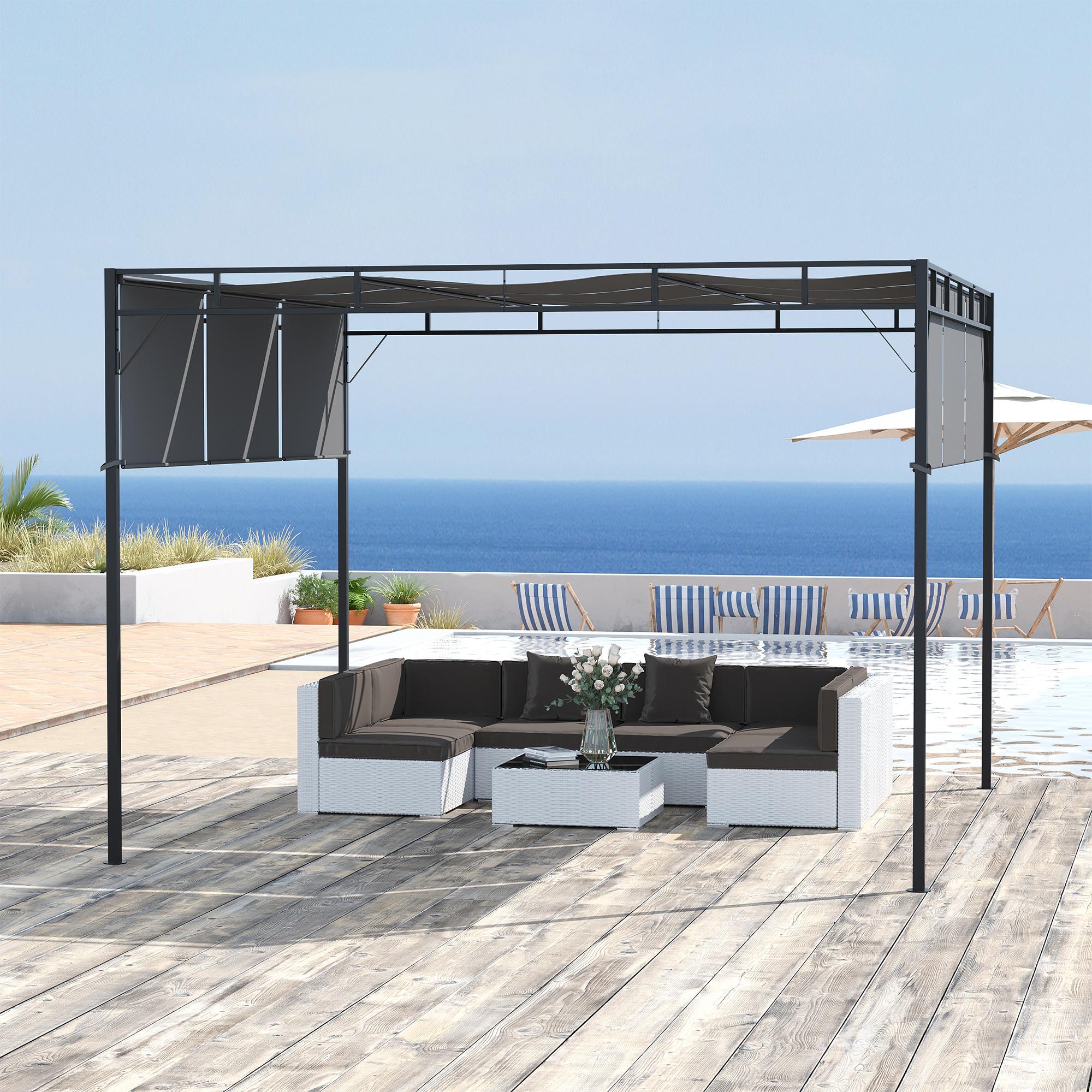 Pergola da Giardino 3x3m Tetto Scorrevole in Acciaio Grigio e Nero