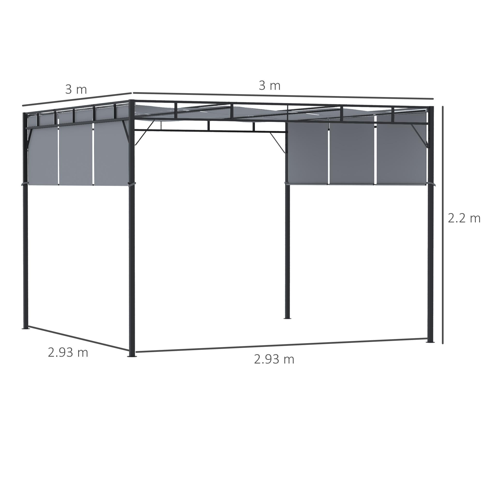 Pergola da Giardino 3x3m Tetto Scorrevole in Acciaio Grigio e Nero