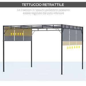 Pergola da Giardino 3x3m Tetto Scorrevole in Acciaio Grigio e Nero