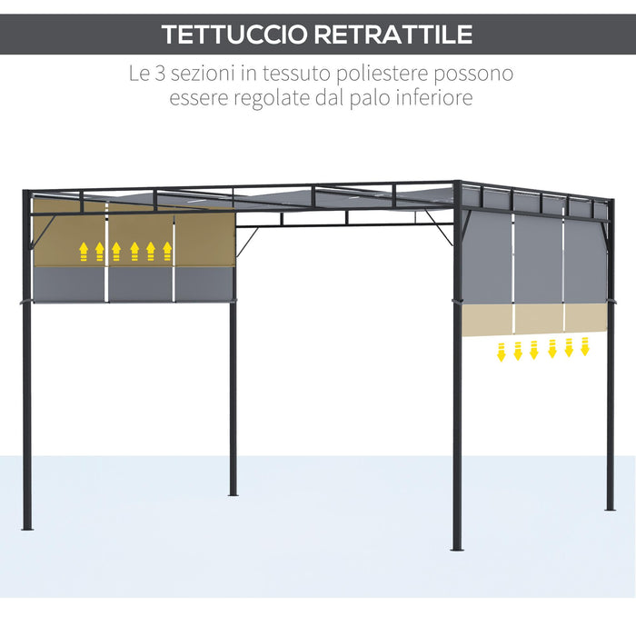 Pergola da Giardino 3x3m Tetto Scorrevole in Acciaio Grigio e Nero