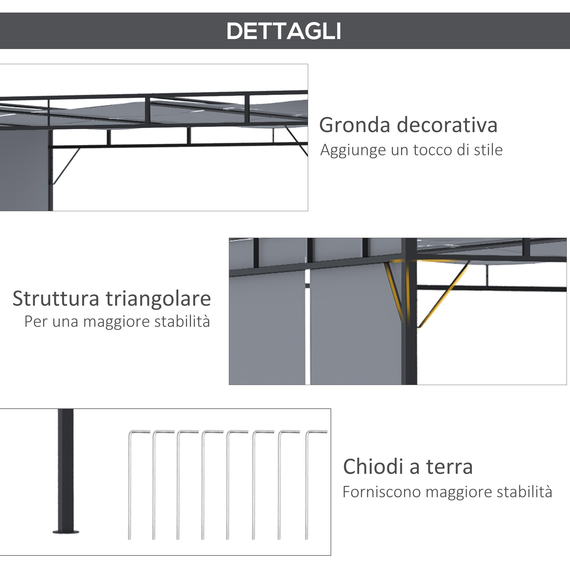 Pergola da Giardino 3x3m Tetto Scorrevole in Acciaio Grigio e Nero