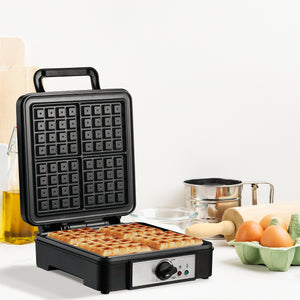 Macchina per Waffle 1200W Piastre Antiaderenti in Acciaio Nero