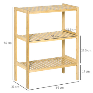 Scaffale 3 Ripiani 62x33x80 cm in Bambù Naturale