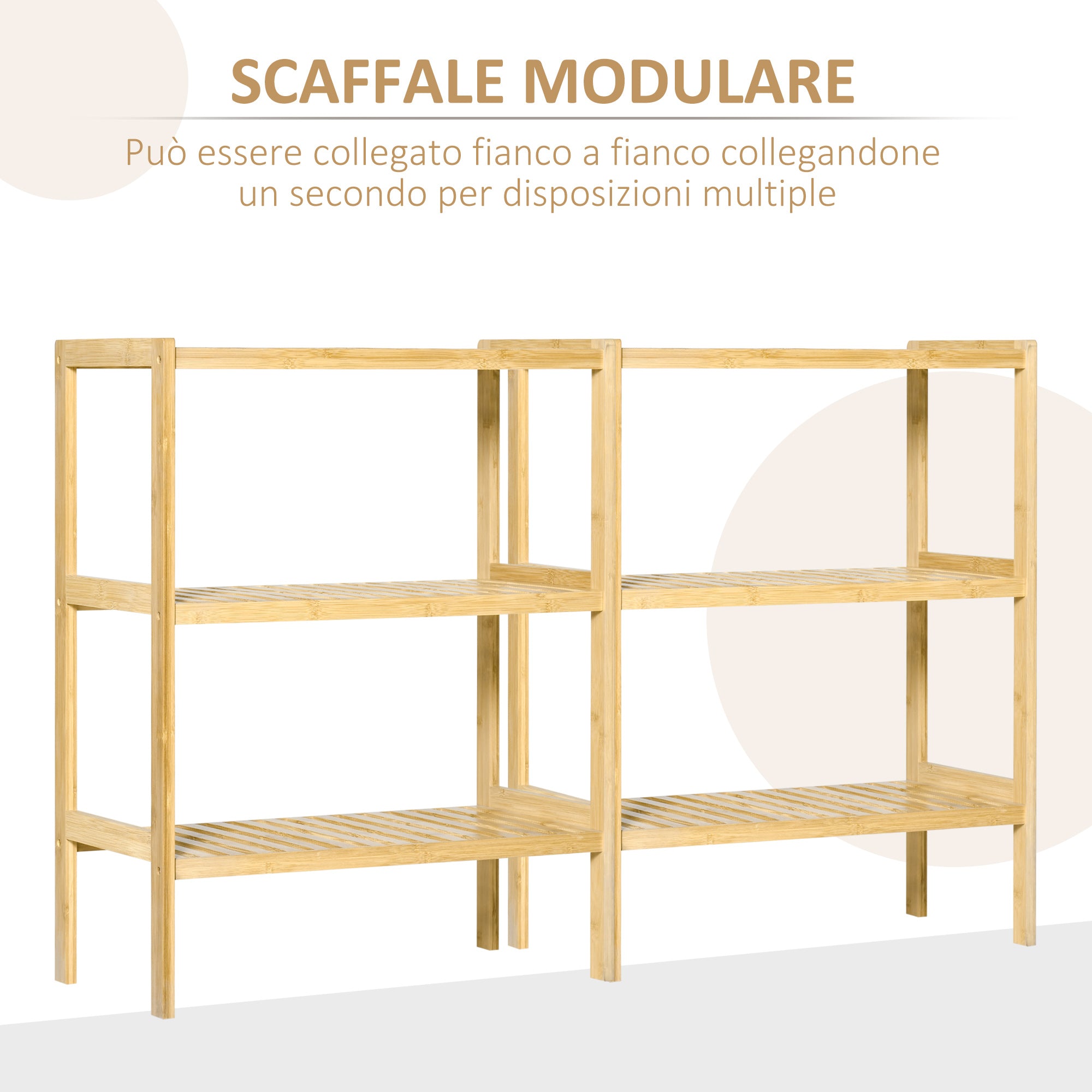 Scaffale 3 Ripiani 62x33x80 cm in Bambù Naturale