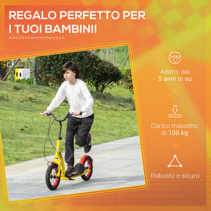 Monopattino per Bambini 118x55,5x85-100,5 cm Doppio Freno Giallo