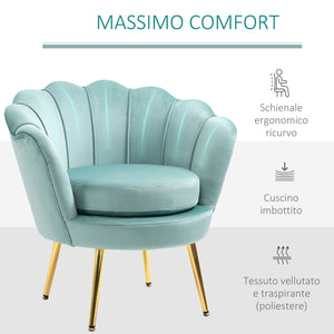 Poltrona Imbottita 76x67x74 cm in Tessuto Effetto Velluto Azzurra