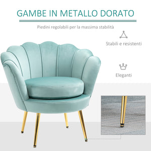 Poltrona Imbottita 76x67x74 cm in Tessuto Effetto Velluto Azzurra