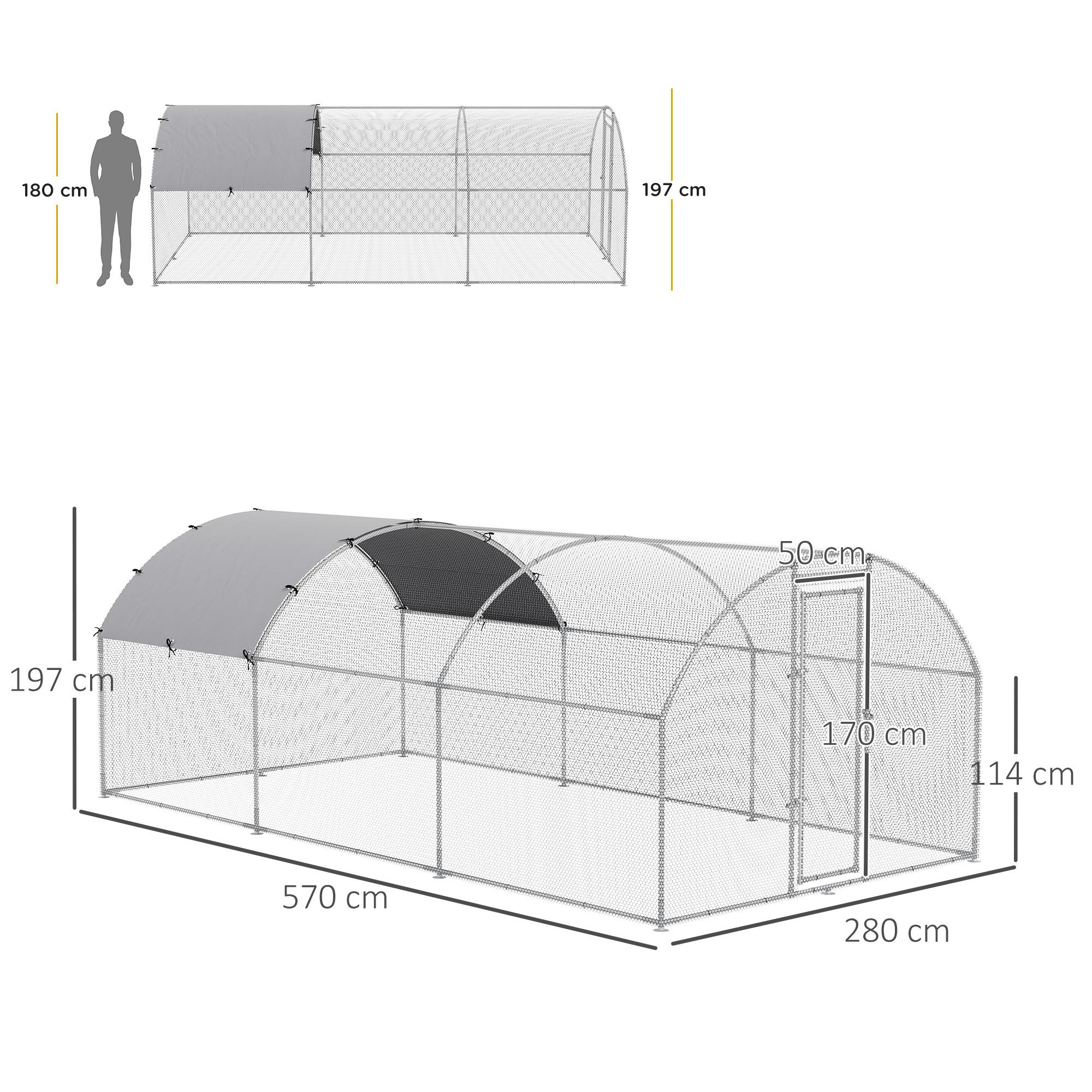 Pollaio Gabbia per Galline 2,8x5,7x2m da Esterno in Acciaio Argento