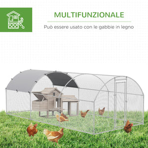 Pollaio Gabbia per Galline 2,8x5,7x2m da Esterno in Acciaio Argento