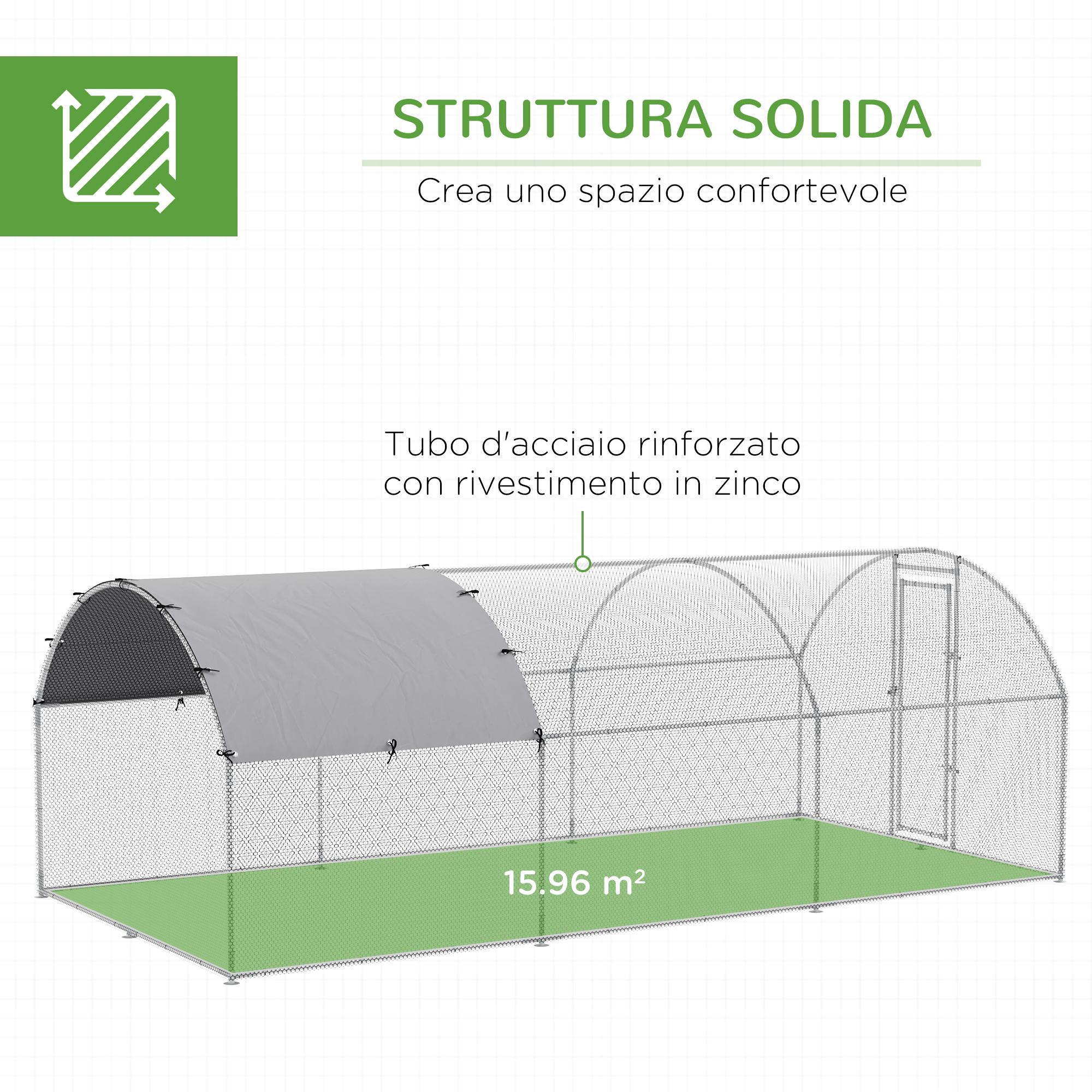 Pollaio Gabbia per Galline 2,8x5,7x2m da Esterno in Acciaio Argento