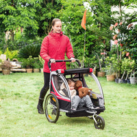 Passeggino Rimorchio da Bicicletta per 2 Bambini in Acciaio e Tessuto Oxford Rosso