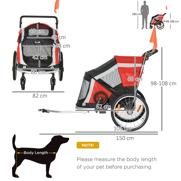 Carrellino Rimorchio per Cani e Animali Domestici 150x82x98-108 cm da Bicicletta Rosso