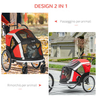 Carrellino Rimorchio per Cani e Animali Domestici 150x82x98-108 cm da Bicicletta Rosso