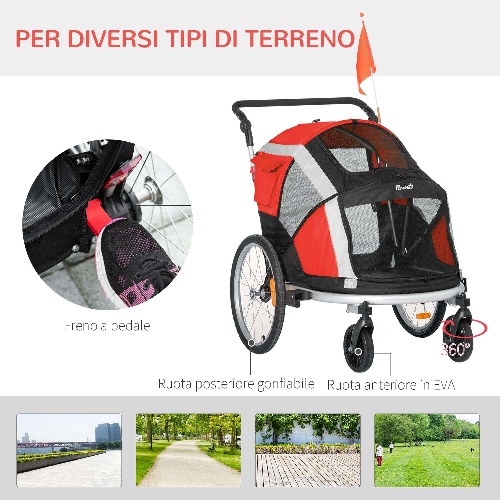 Carrellino Rimorchio per Cani e Animali Domestici 150x82x98-108 cm da Bicicletta Rosso