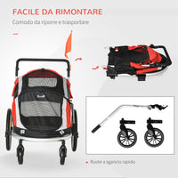 Carrellino Rimorchio per Cani e Animali Domestici 150x82x98-108 cm da Bicicletta Rosso