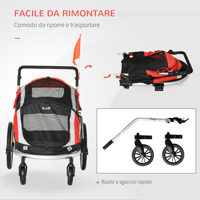 Carrellino Rimorchio per Cani e Animali Domestici 150x82x98-108 cm da Bicicletta Rosso