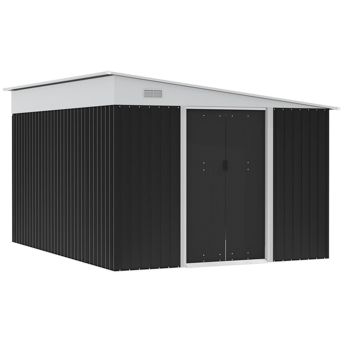 Casetta Box da Giardino 345x280,5x169-201 cm Porta Scorrevole in Acciaio Nero