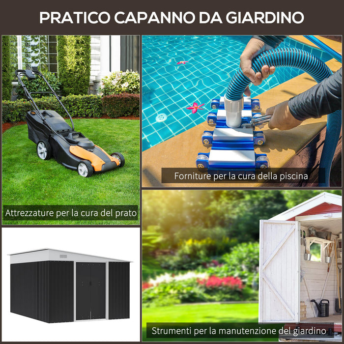 Casetta Box da Giardino 345x280,5x169-201 cm Porta Scorrevole in Acciaio Nero