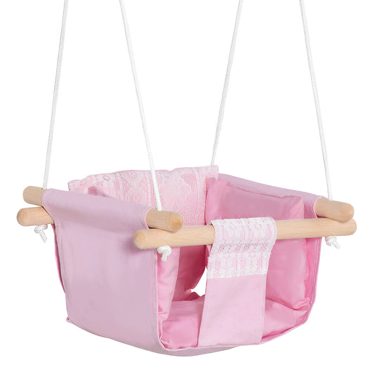 Seggiolino Altalena per Bambini 40x40x180 cm in Legno e Tessuto Rosa