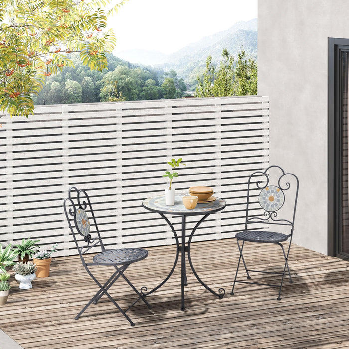 Set Tavolo e 2 Sedie Pieghevoli da Giardino  con Mosaico Grigio