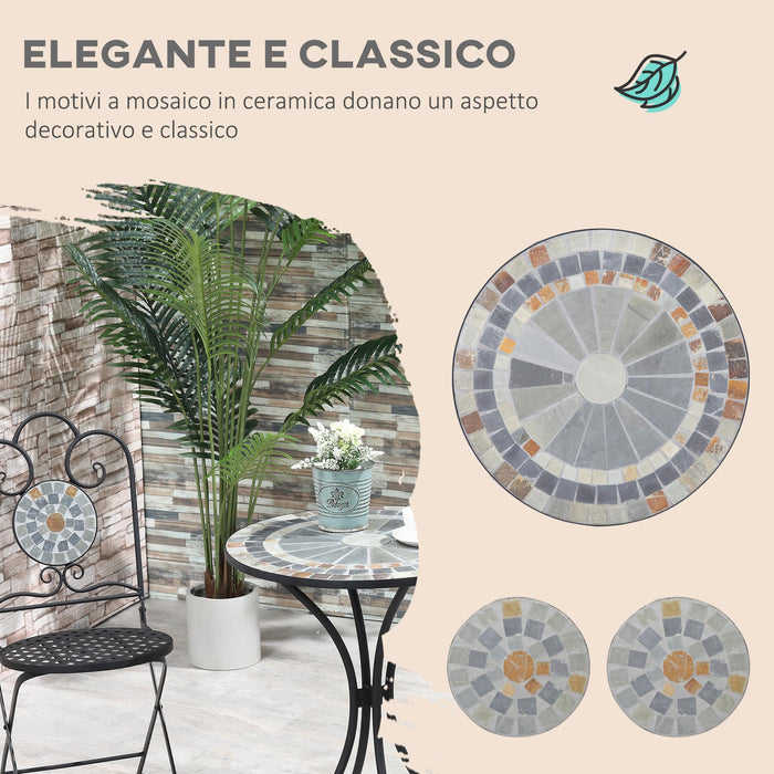 Set Tavolo e 2 Sedie Pieghevoli da Giardino  con Mosaico Grigio