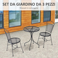 Set Tavolo e 2 Sedie da Giardino  in Metallo Nero