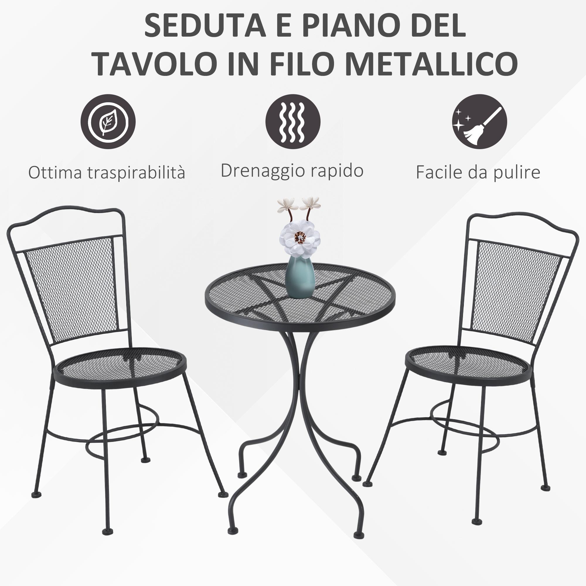 Set Tavolo e 2 Sedie da Giardino  in Metallo Nero