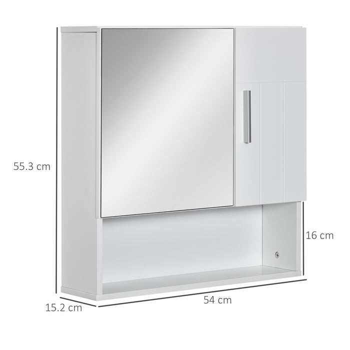 Mobiletto Specchiera da Bagno 2 Ante 1 Ripiano 54x15,2x55,3 cm in Legno Bianco