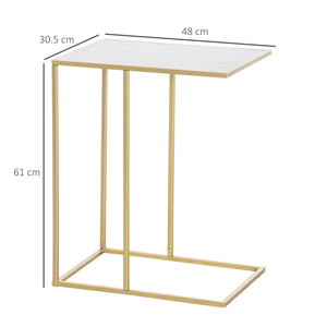 Tavolino da Soggiorno 48x30,5x61 cm in Metallo Piano Effetto Marmo Bianco e Oro