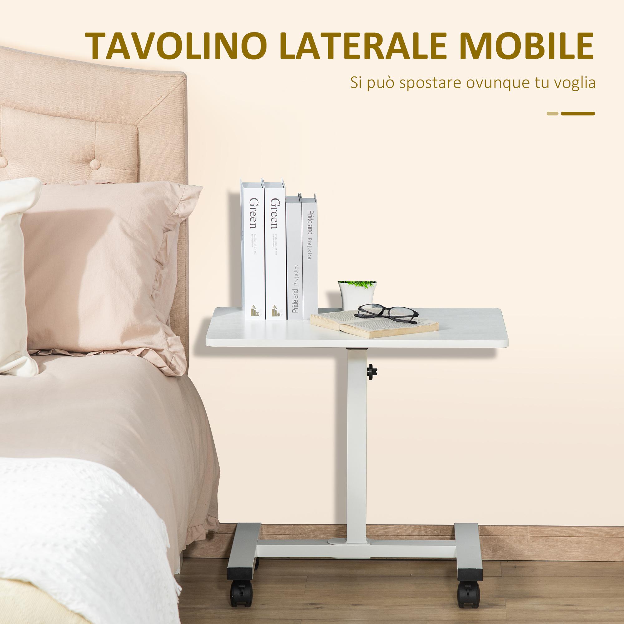 Tavolino Porta PC 60x40x52,5-84 cm con Ruote in Truciolato e Metallo Bianco